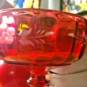 Bohemia cut to clear Floral crystal stemware Red dish